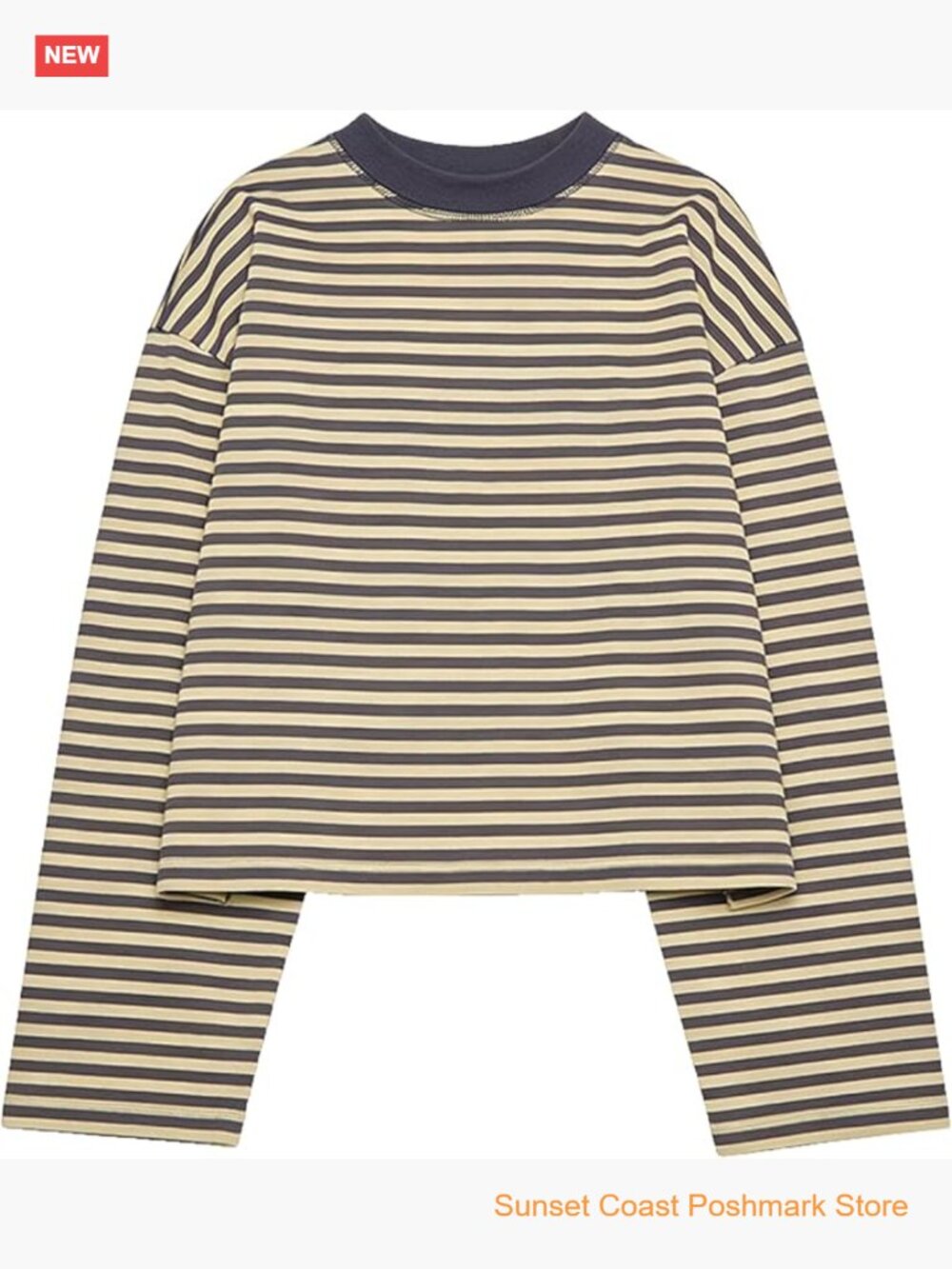 Y2K Striped Cropped Sweatshirt Crewneck Long Sleeve Drop Shoulder Fairy Grunge